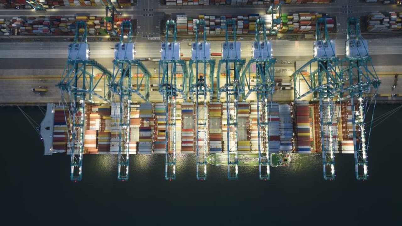 View from above of Ane Maersk Cargo at terminal