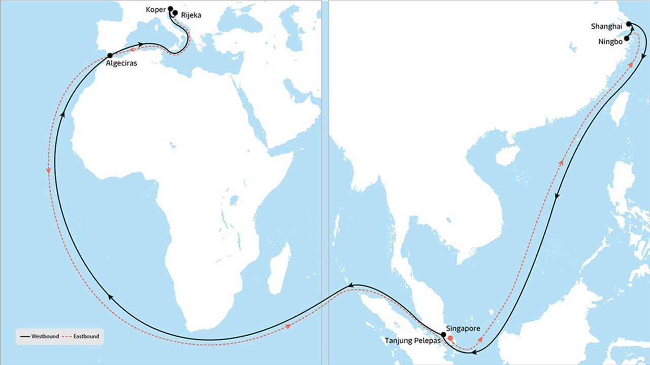 AE 12 - Asia to Europe service map