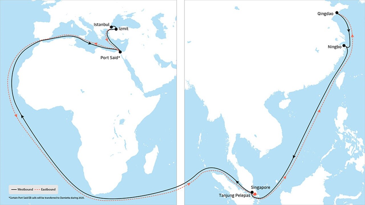 AE 15 - Asia to Europe service map