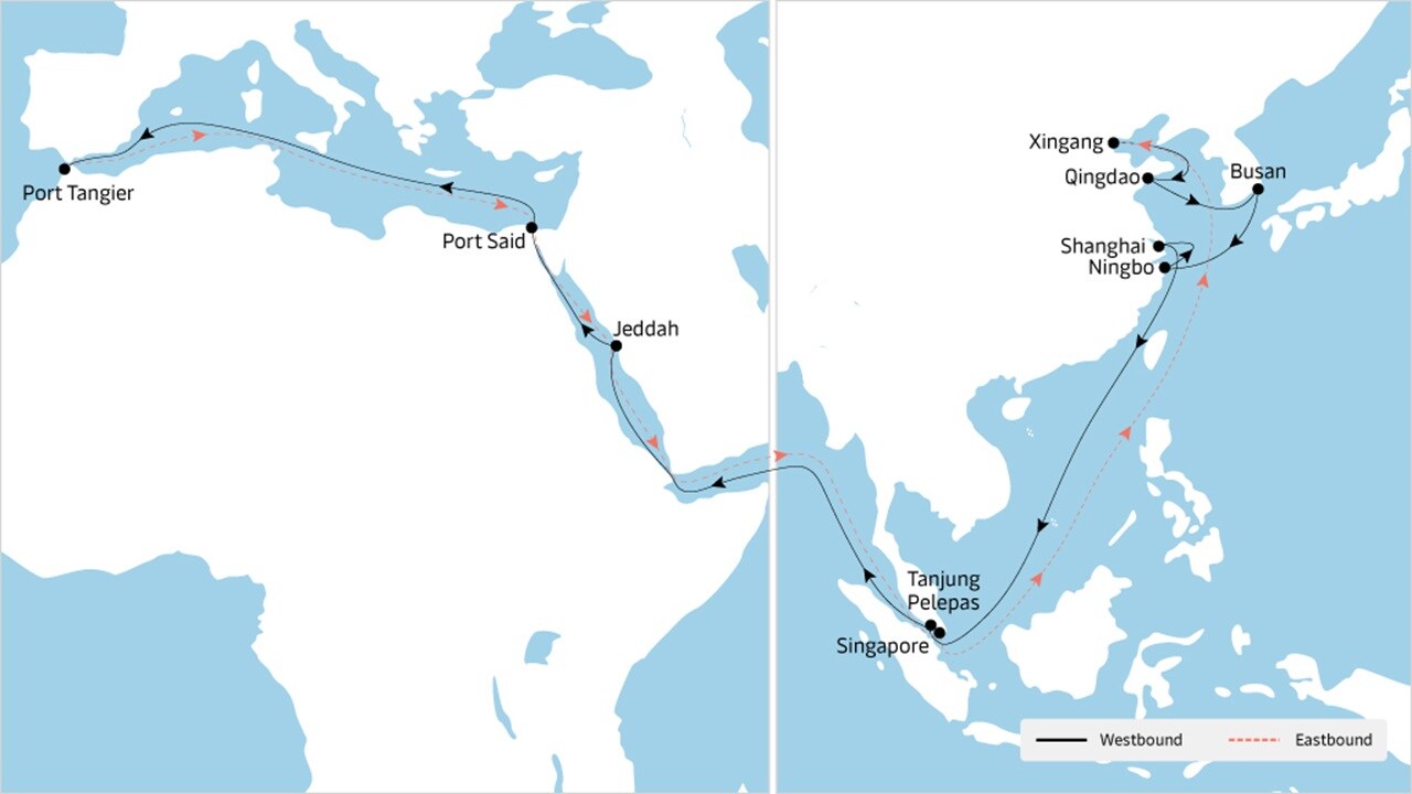 AE 19 - Asia to Europe service map