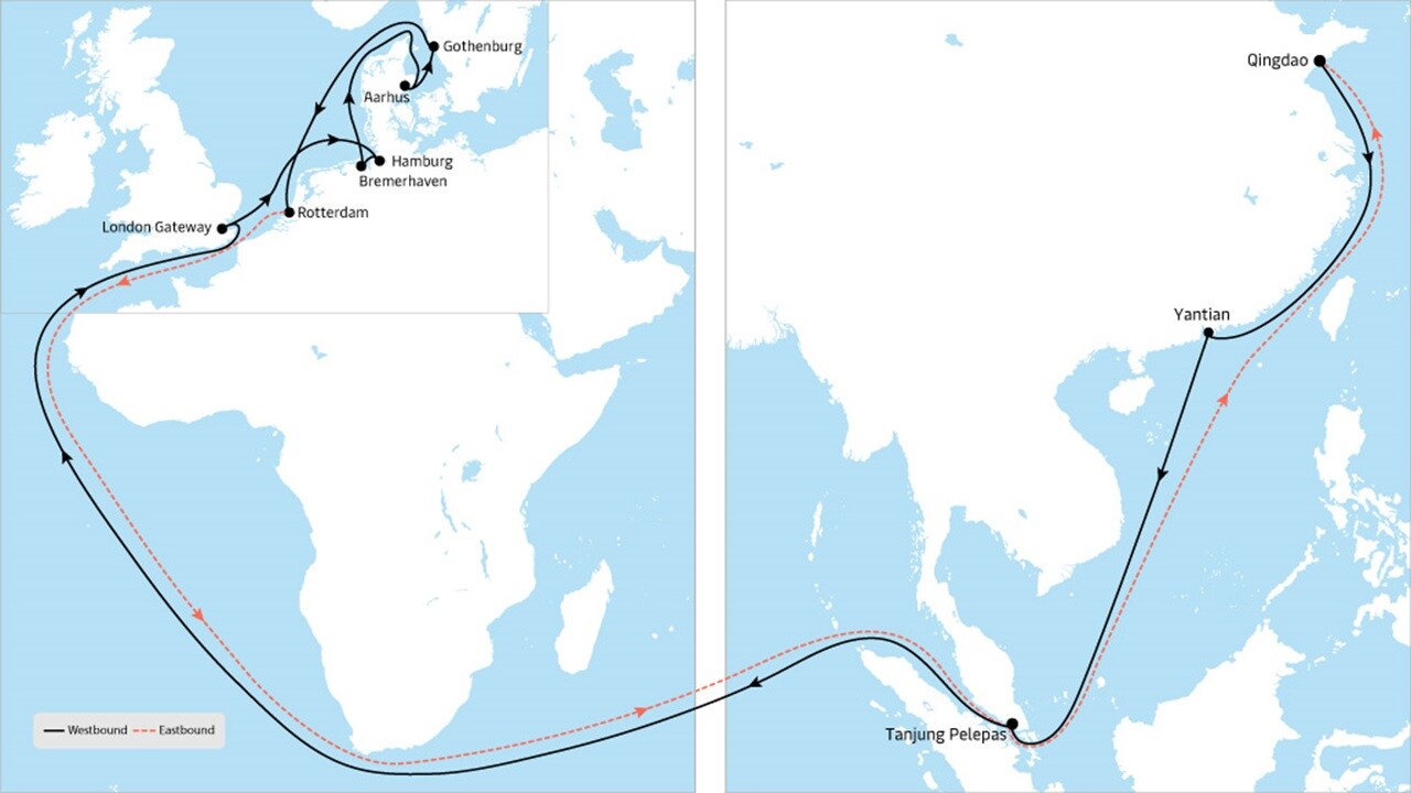 AE 5 - Asia to Europe service map
