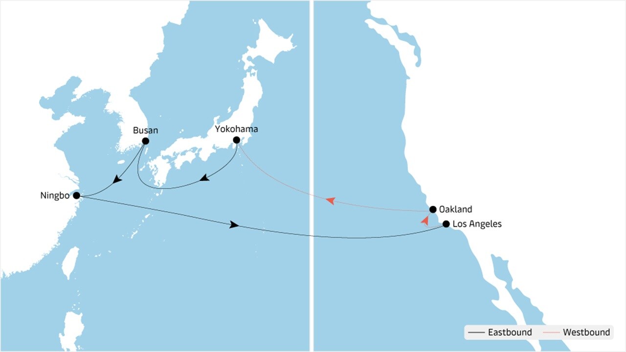 TP7 - Asia to North America service map