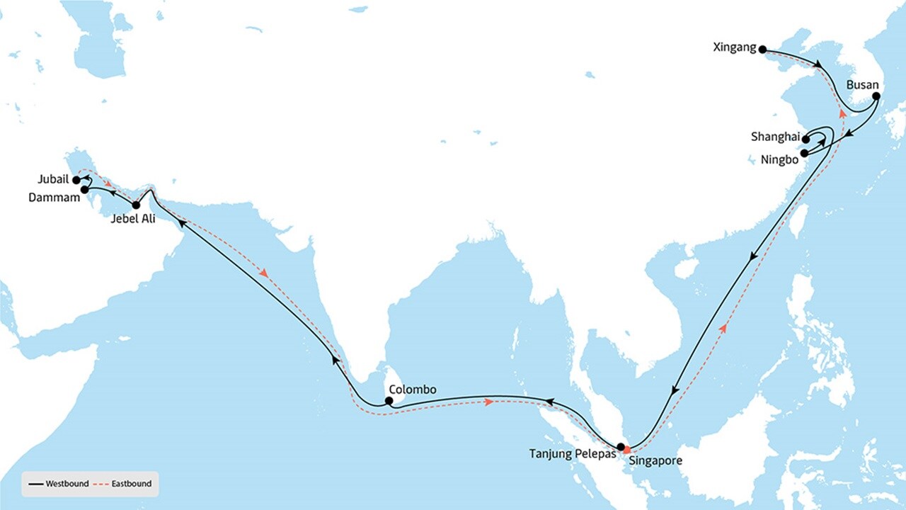 FM1 - Asia to Middle East service map