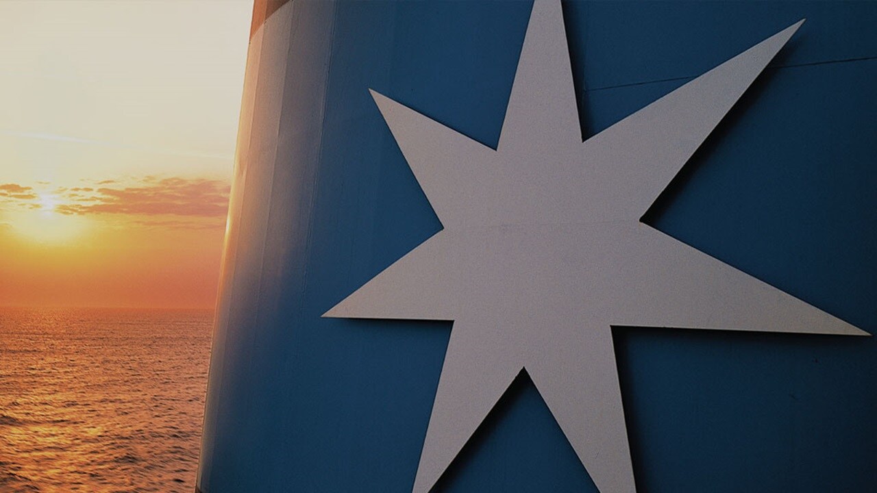 Close-up of a Maersk ship that carries the cut flowers.
