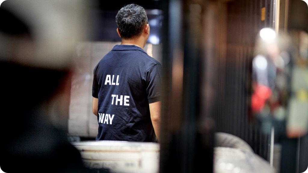Employee wearing all the way t-shirt