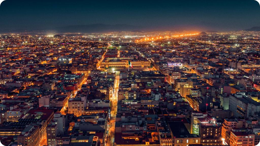 Arial view of beautiful city with lights