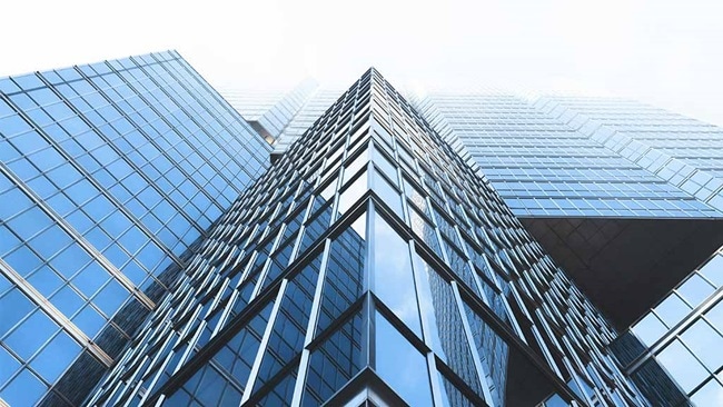 Image of a Geometric office, using low angle photography style