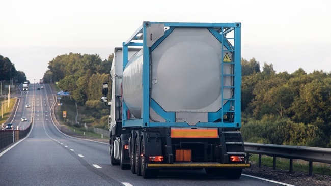 Oil tank truck on road