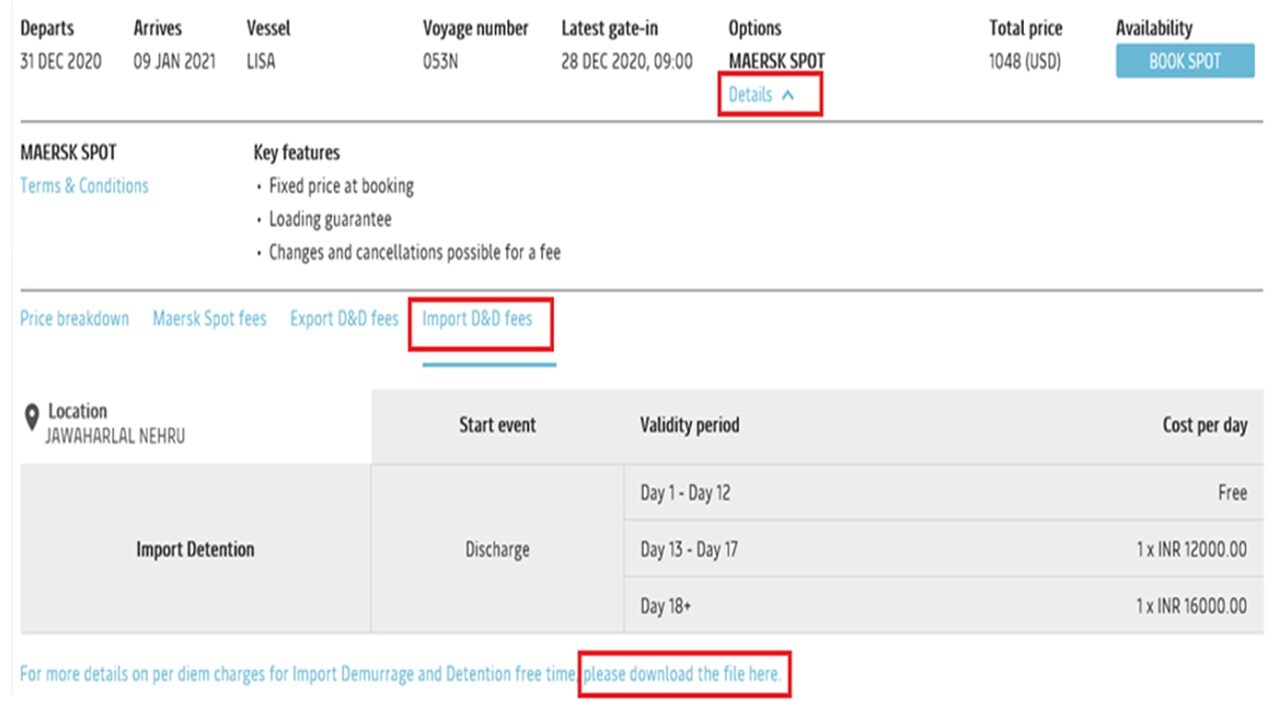 Visibility of Maersk Spot Demurrage and Detention conditions Maersk