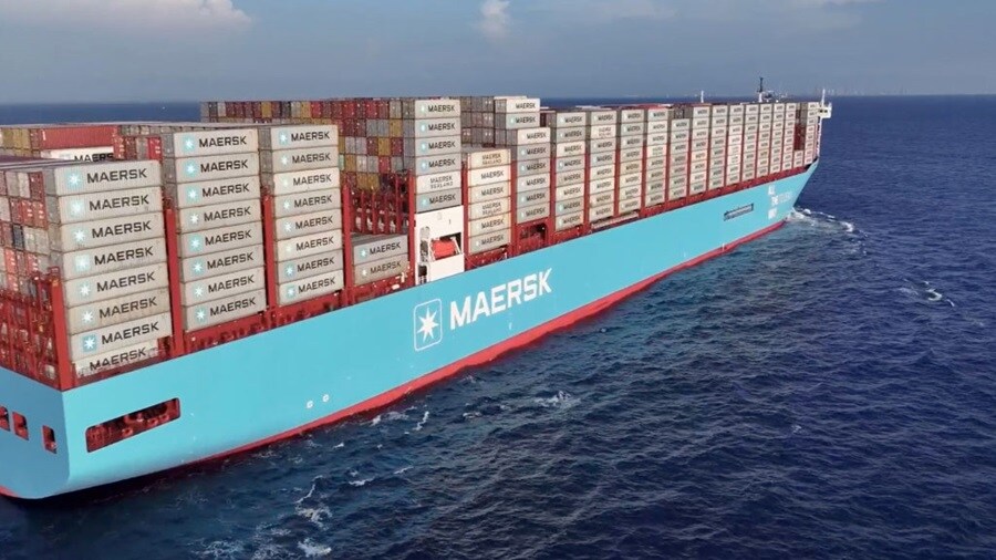 Maersk vessel with containers in an ocean