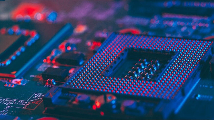 Close-up shot of a motherboard