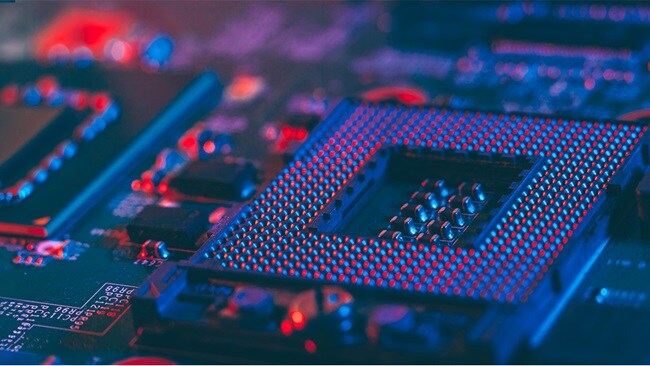 Close-up shot of a motherboard
