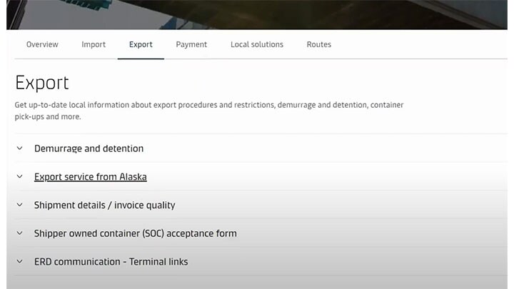 An example showing local information guide for shipping to and from the US