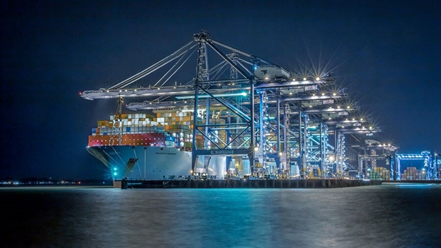 Vessel at port with night light