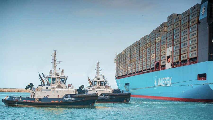 Maersk vessel docking at a port