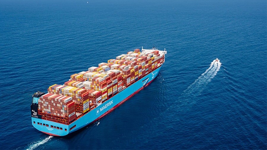 A large container ship in the ocean