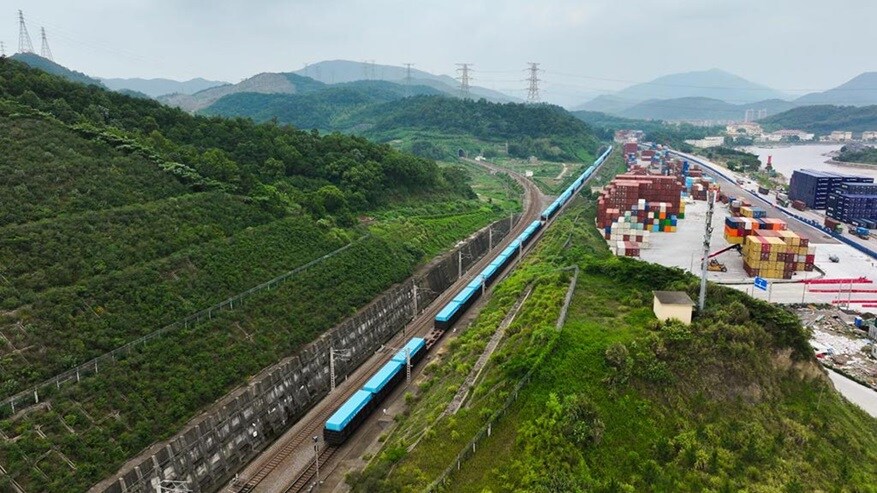 Blue new container at train deport