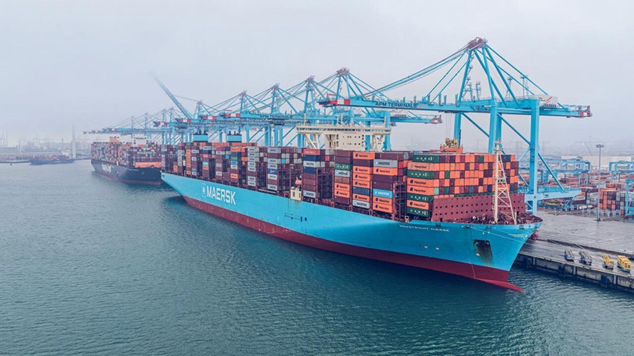 Maastrict Maersk at APM Terminals' Maasvlakte II terminal in Rotterdam.