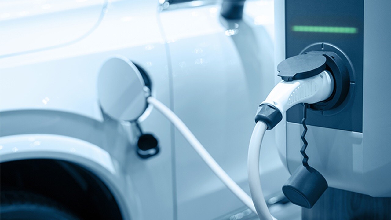 Electric car charging at port