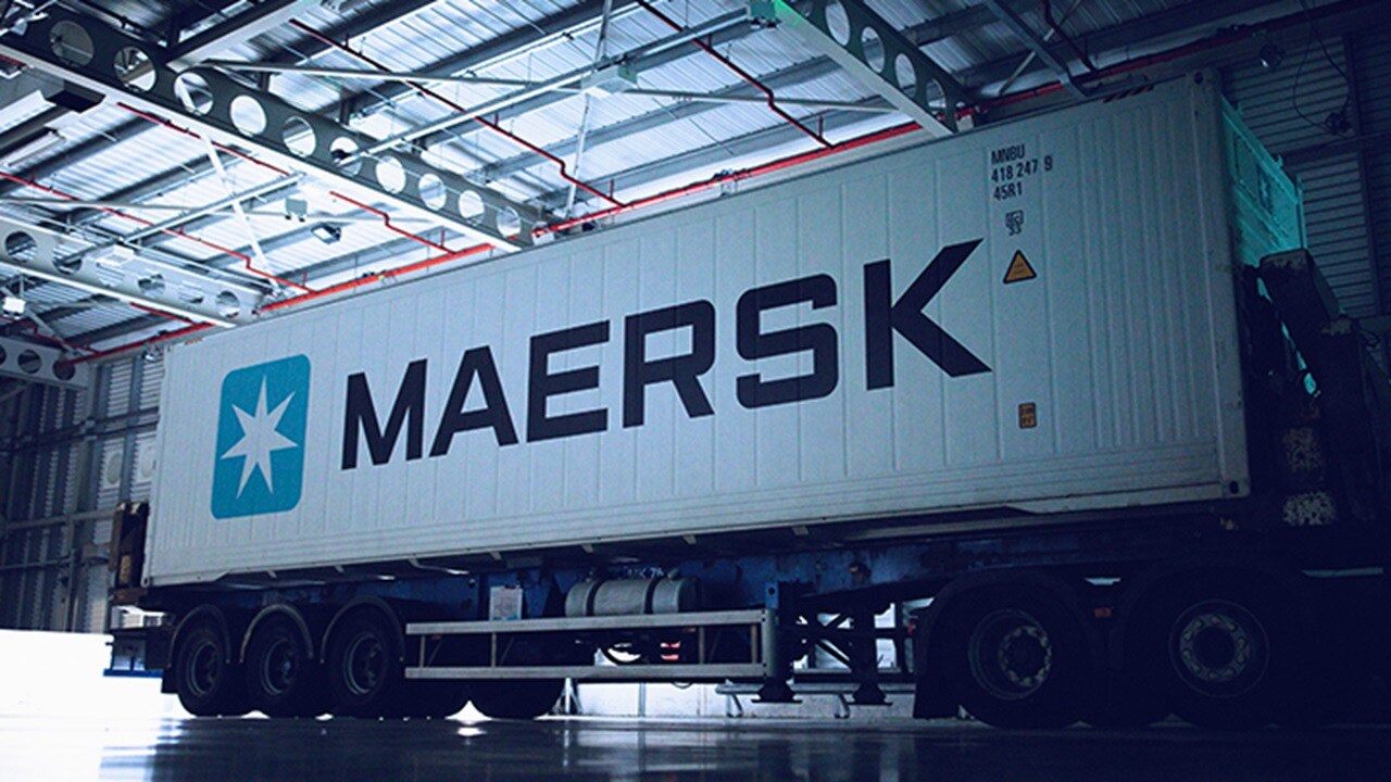 A Maersk container loaded on a truck